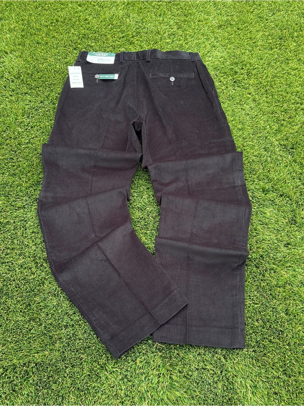 Lauren Ralph Lauren Black Wide Wale Corduroy Flat Front Pants Size 33x32 NWT